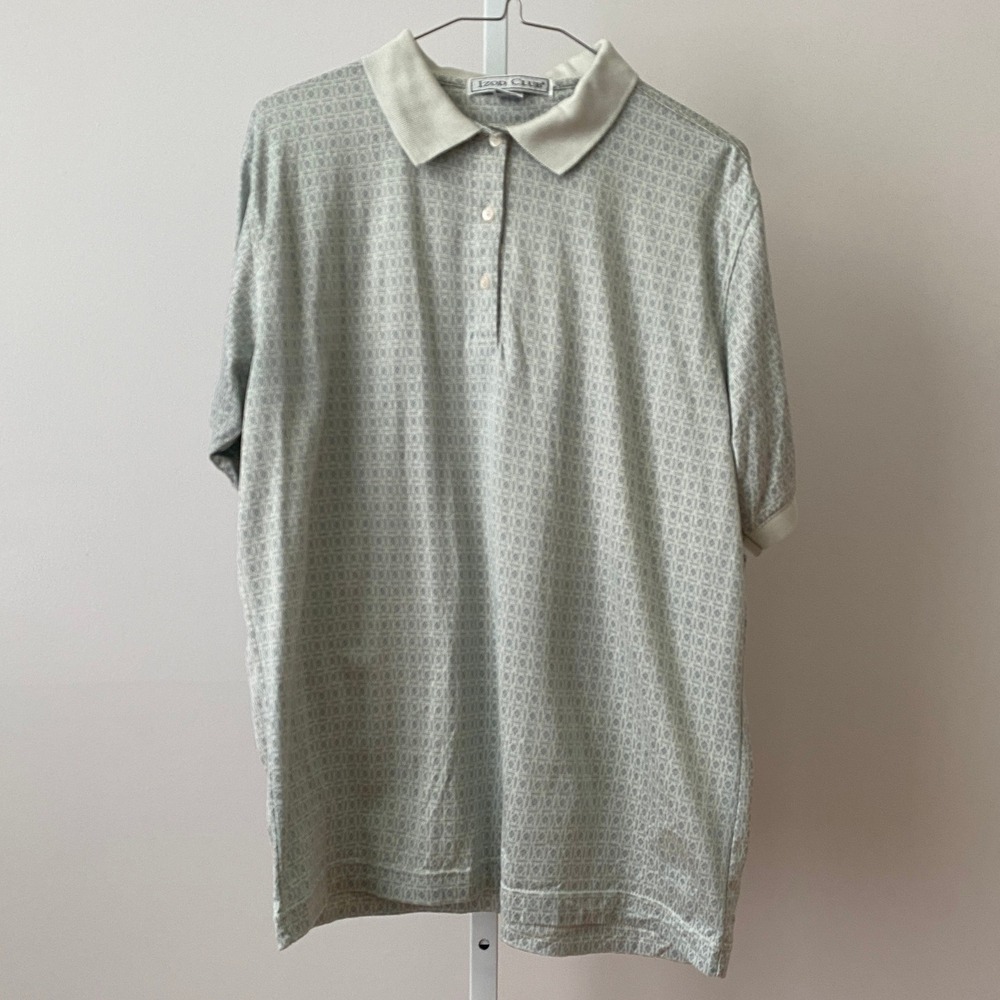 VTG Izod Club L Preppy Polo Shirt Gray Geo Mercerized Cotton Ivy League Casual